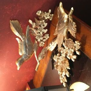 Vintage Dart Syroco Dogwood Floral Bird Wall Hanging Decor - Gold/White